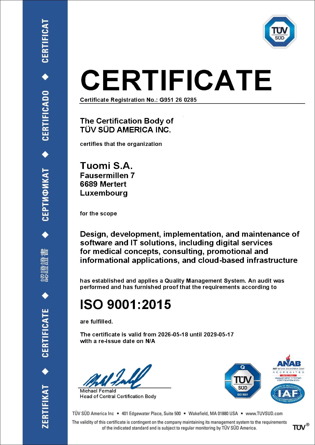 ISO 9001 Certification tuomi ISO 9001 Certification tuomi